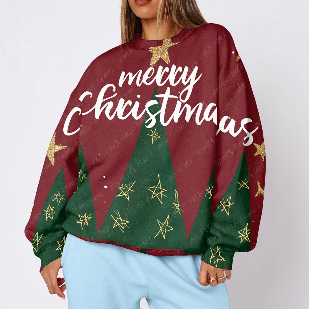 Women's Christmas Print Crewneck Sweatshirt, Lightweight Casual Trendy Pullover for Holiday Wear
