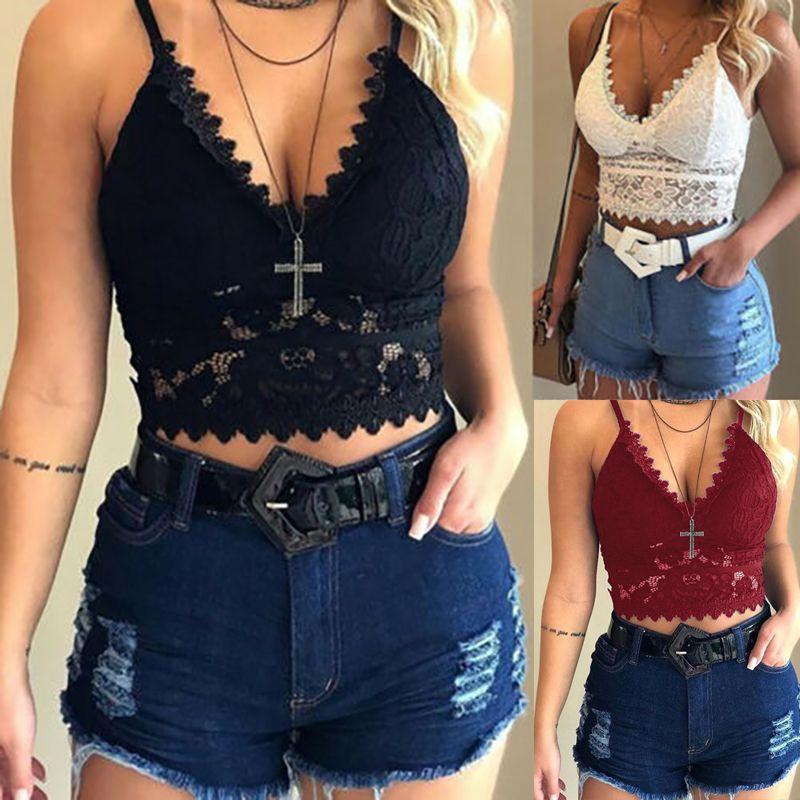 Elegant Lace Women's Bralette Cami Top With Sexy V-neck And Spaghetti Straps