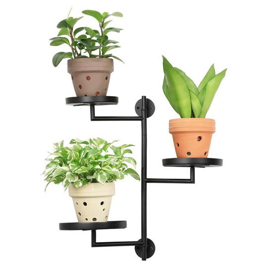 Rotating Window Plant Shelf Metal 3-Tier Floating Plant Display Stand Wall Mount Potted Plant Holder for Indoor Outdoor Home Office Bedroom Decor