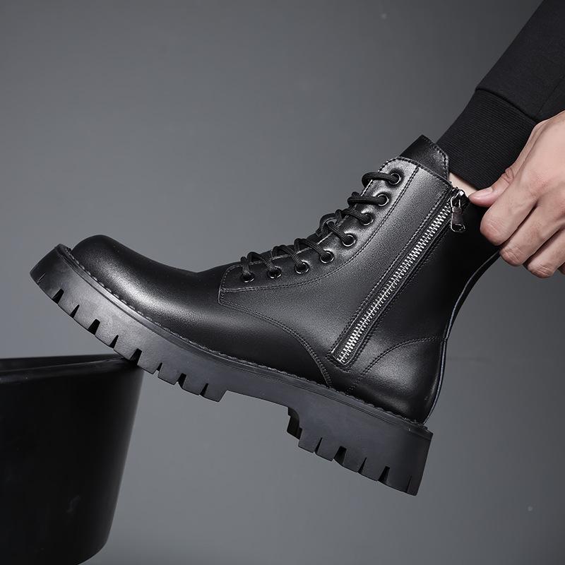 British Style Men's Boots Black Grey Casual Shoes Cowboy Original Leather Platform Boot Party Banquet Dress Autumn Winter Botas