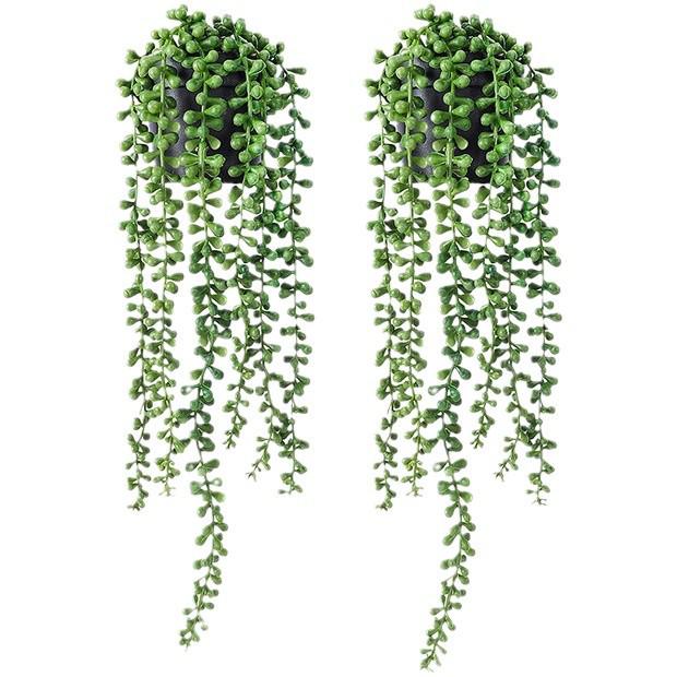 Artificial Datura & Eucalyptus Hanging Plants - Indoor Wall Decor with Small Potted Flowers