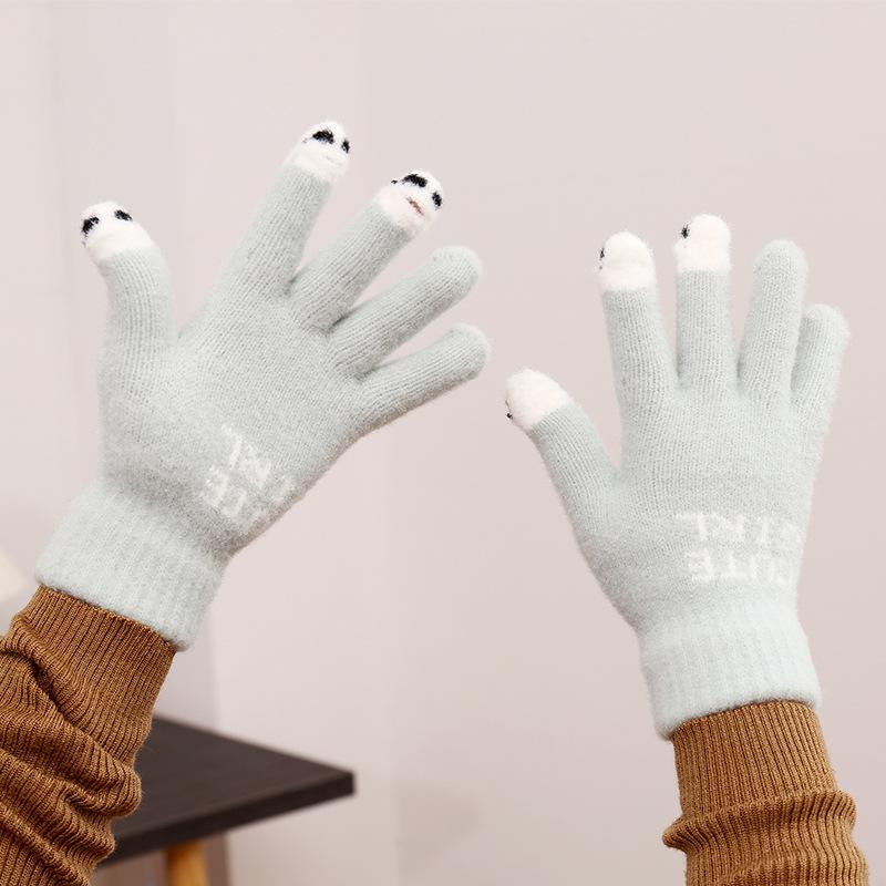 Fingerlose Handschuhe, warm und kältefest, Plüschstrick zum Schreiben, niedliche Schüler im Herbst und Winter, Fünf-Finger-Fingerspitzen