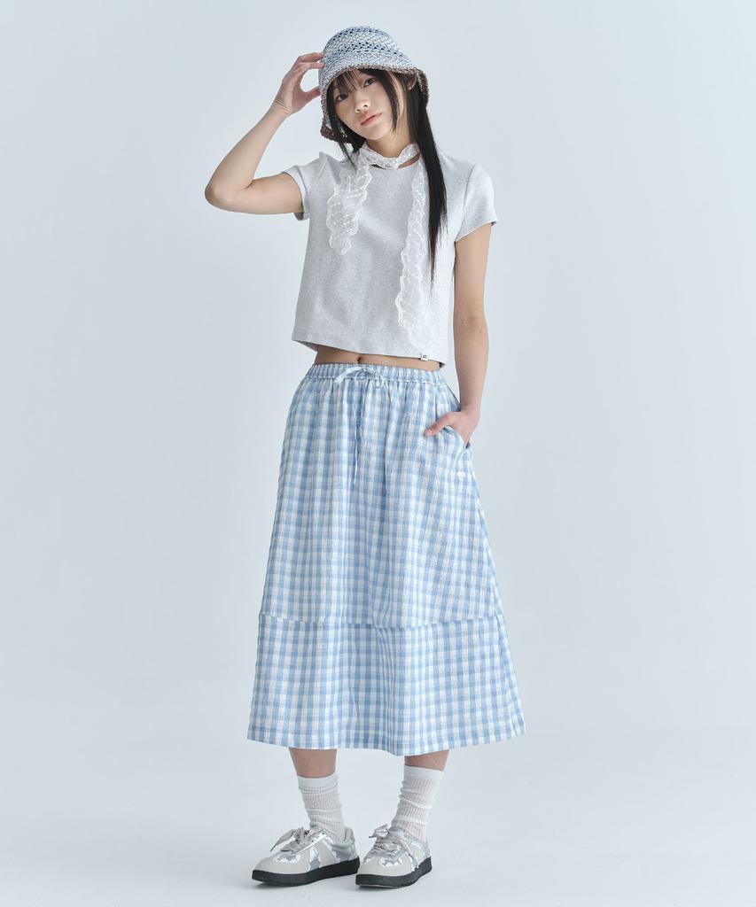 Code Graphy (Women) Check Long Skirt - Sky Blue