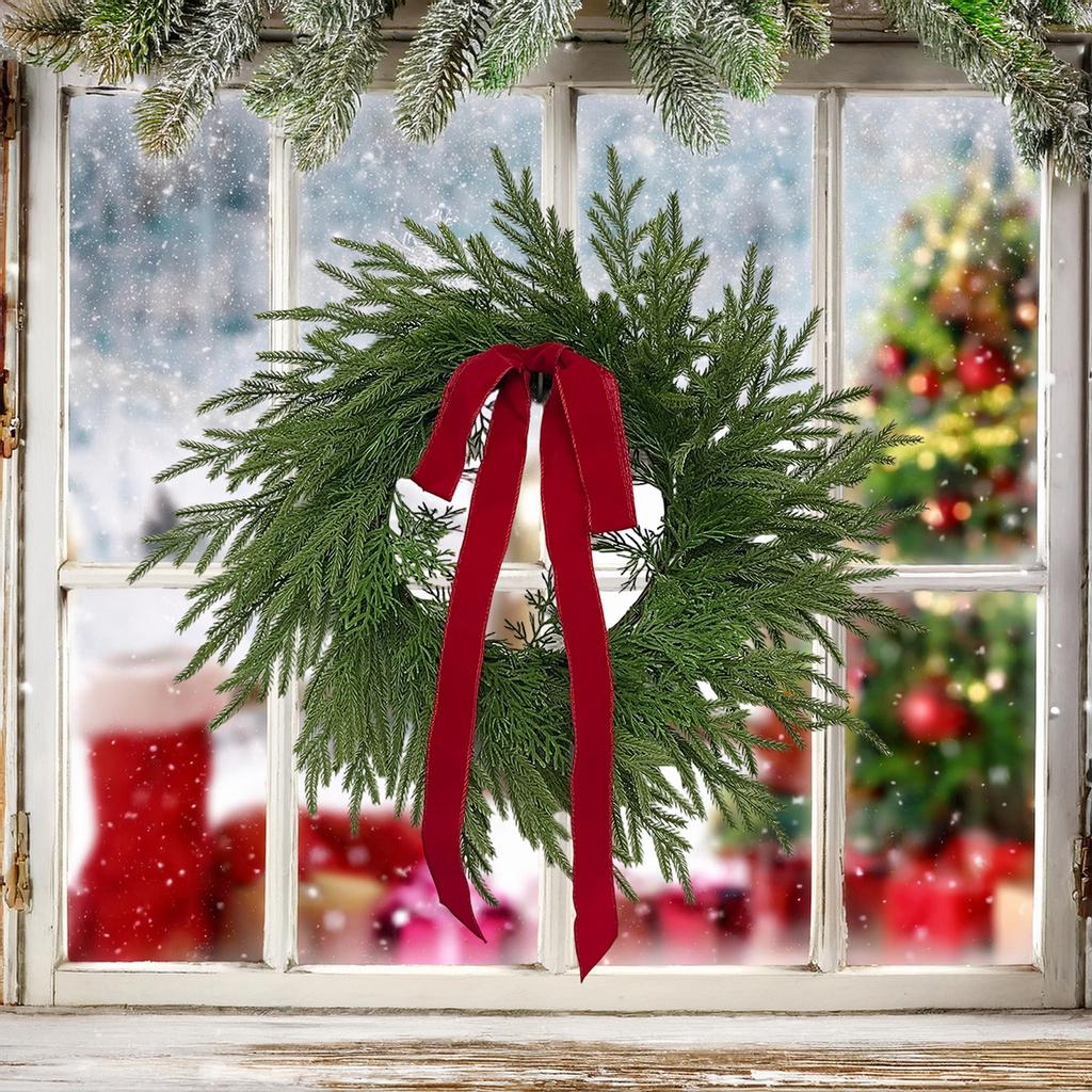 Norfolk Wreath For Front Door, Artificial  Wreath, Realistic Artificial Green Leaves Wreath For Wall, Window