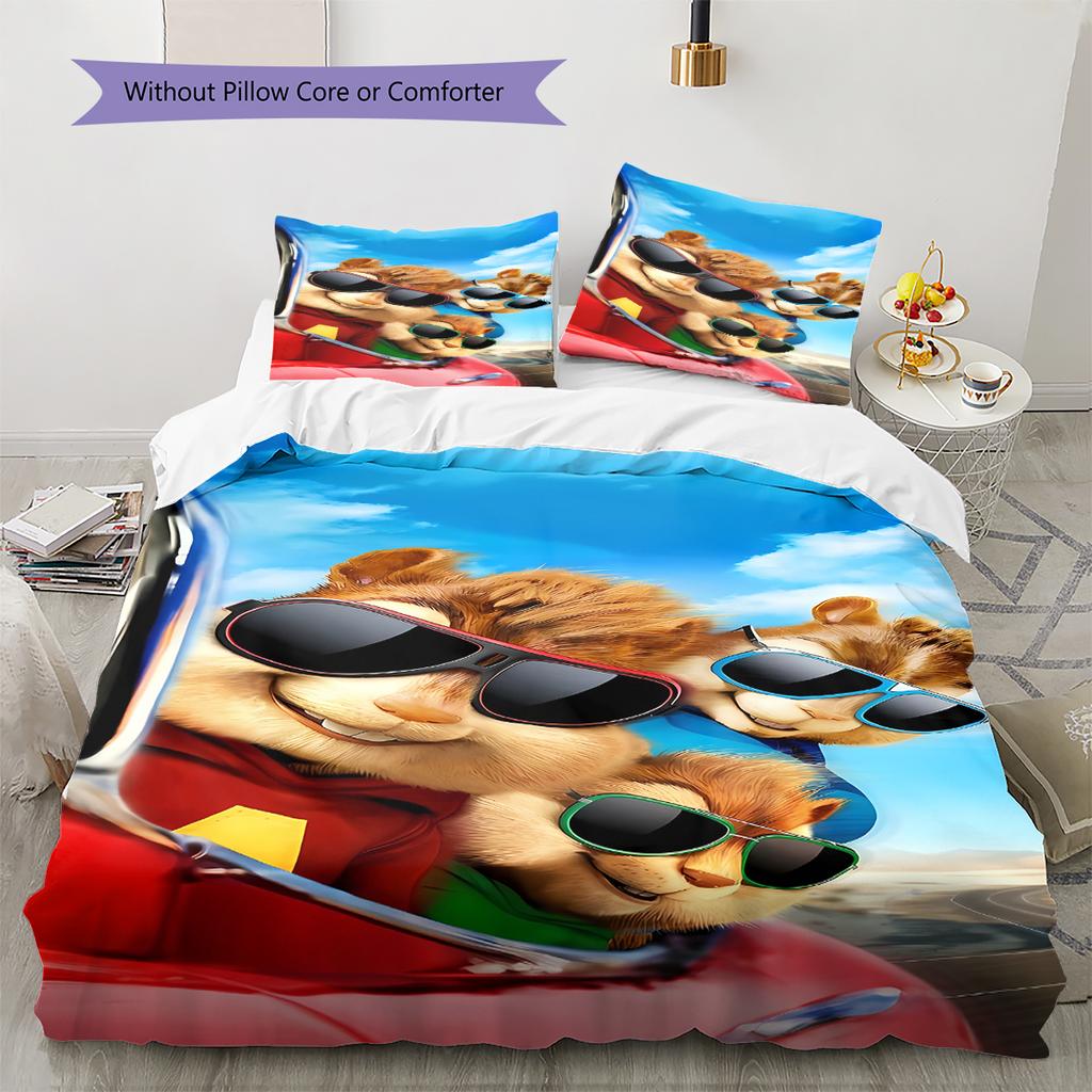 Alvin & The Chipmunks Pattern Bedding,Quilt Set Quilt Cover Pillowcase Home Birthday Gift (1 * duvet cover + 2 * pillowcase, without core)