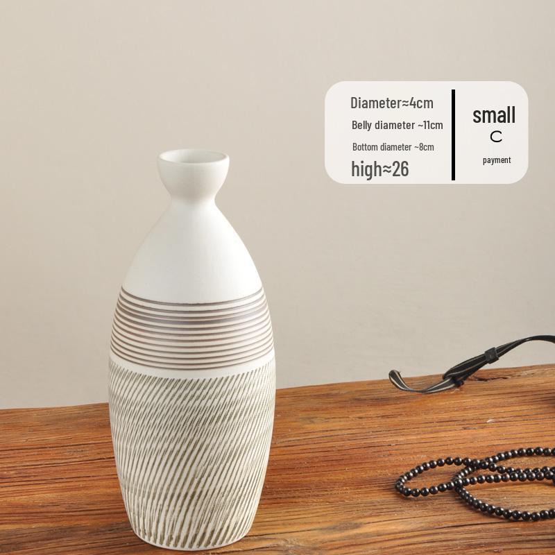 Hand-Carved Chinese Zen Ceramic Vase for Dried Flowers - Home Decor