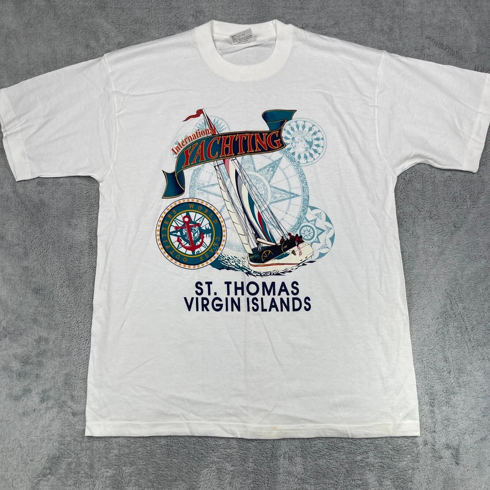 

Винтаж СТ. Мужская футболка Thomas Virgin Island 2XL Белая с графическим принтом парусника Y2K XL