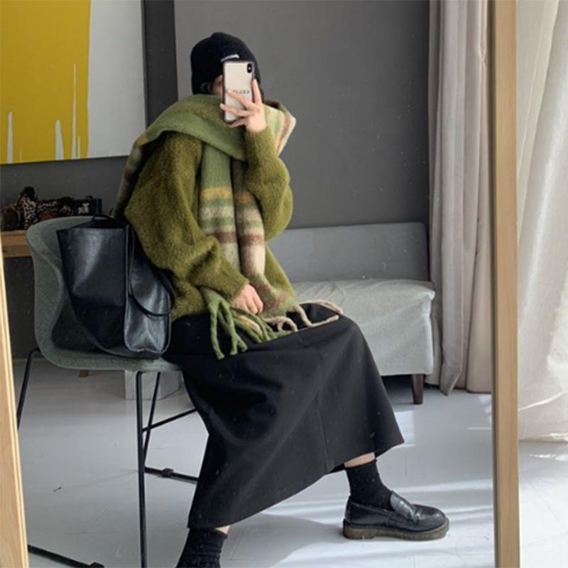 Svetr pro ženy Podzim Zima Zesílený Pulovr Teplý Pletený Pruhovaný Kulatý výstřih Základní vrstva Pružný Dlouhý rukáv Oversize Svetr Topy