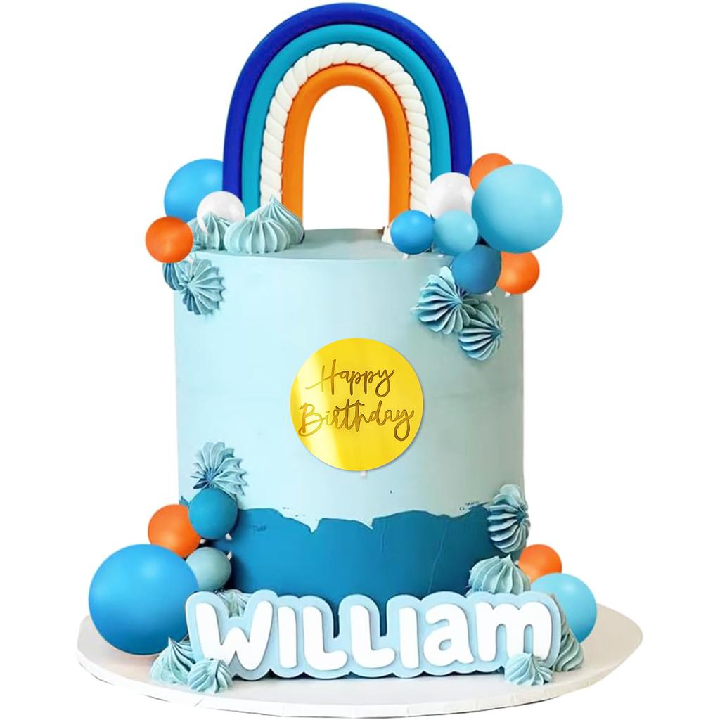 Blue Orange Rainbow Cake Topper with Blue Orange Balls Rainbow Cake Decorations for Blue Theme Birthday  Party