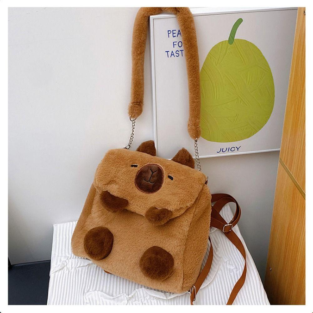 Kawaii Capybara Crossbody Bag Cartoon Animal Cartoon Shoulder Bag Simple Plush Backpack  Children