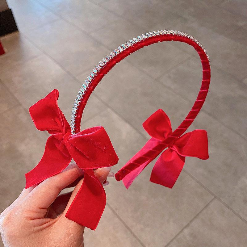 Vintage Red Headband Velvet Hair Band Headwear Girl Hair Hoop Christmas New Year Hair Accessories