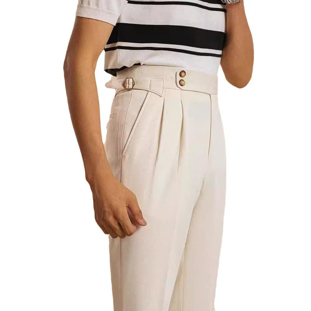 Men's All-Season Loose Fit Korean Style Straight Trousers - Solid Color Fashionable Casual Suit Pants