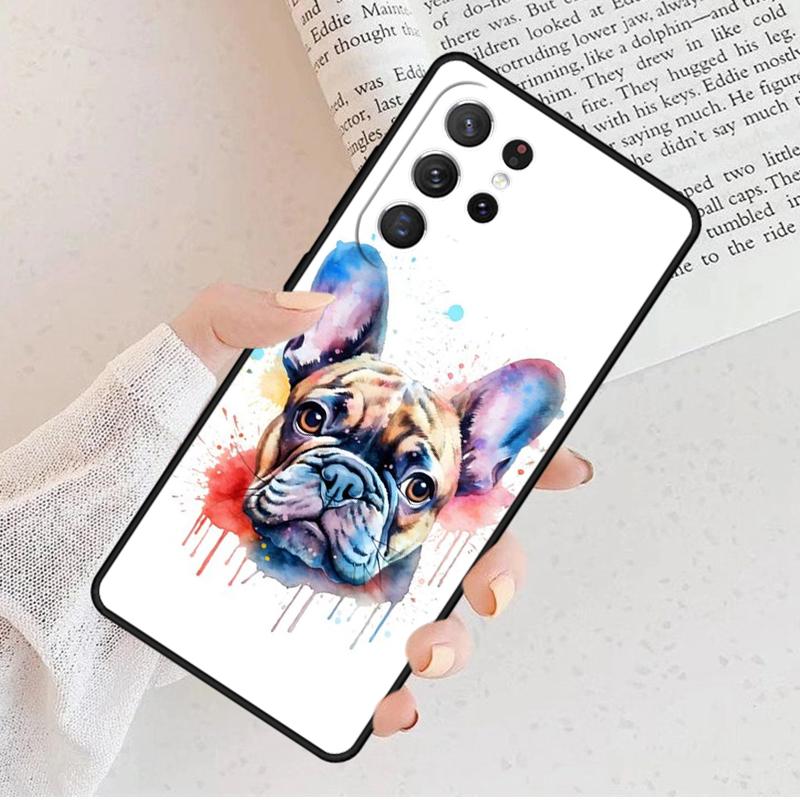 Watercolor French Bulldog Painting Phone Case For Samsung S25 S23 S30 S8 S21 S20 FE S24 S22 Note 10 20 Plus lite Ultra
