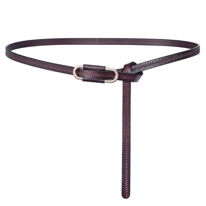 

Ladies Knotted Leather Thin Belt Cowhide Women S Decorative Thin Belt Sweet Dress Matching темно-коричневого кольору