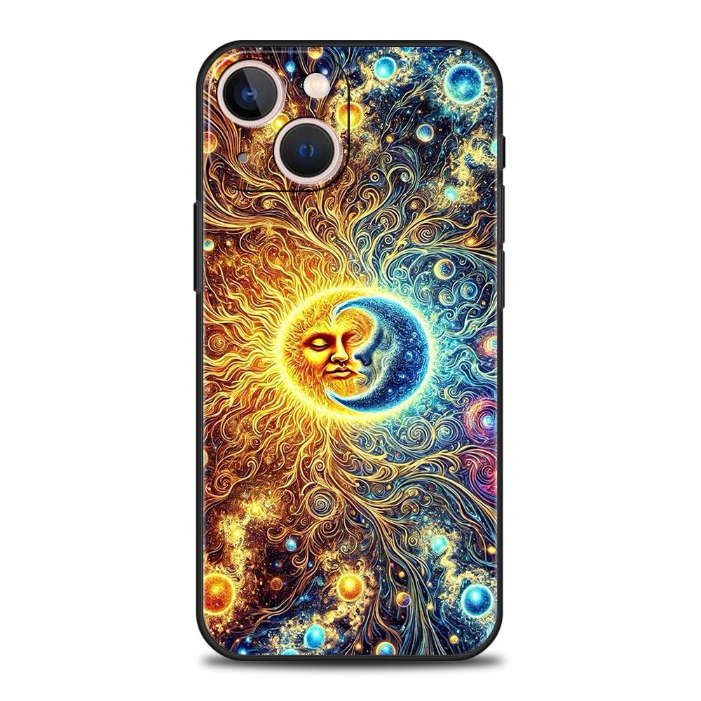 Moon Sun Phone Case For iPhone 17 16 15 Pro Max 11 12 13 14 7 8 Plus SE 2020 X XR XS Cover Soft Black
