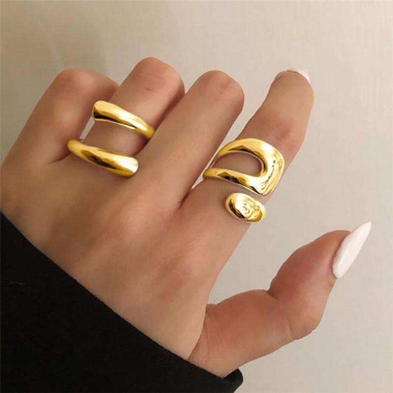 3Pcs/Set Gold Color Smooth Geometric Open Rings Set For Women Exaggerated Metal Irregular Thick Chunky Ring Jewelry Gift