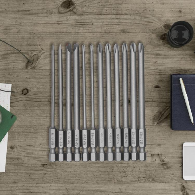 12pcs Slotted Crosses Head Screwdriver Bit Collection Alloys Steel Offering Sandblasted Surfaces with Hexagonal Shank