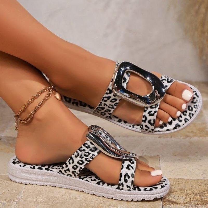 2024 Ladies Summer New Leopard Colorblock Hollow Designer Flip Flops Sandals Fashion Flat Comfortable Holiday Beach Slippers