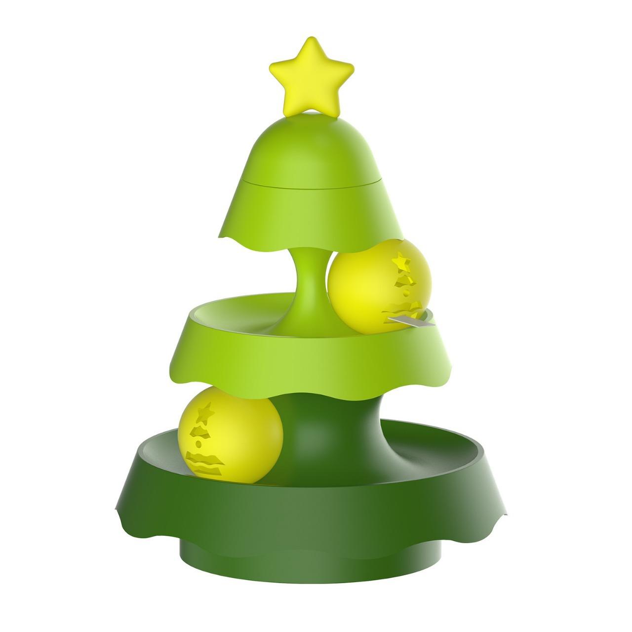 Christmas Tree Cat Toy Self-Playing Boredom Relief Sound Bell Turntable Glowing Ball Interactive Kitten Supplies зелёный