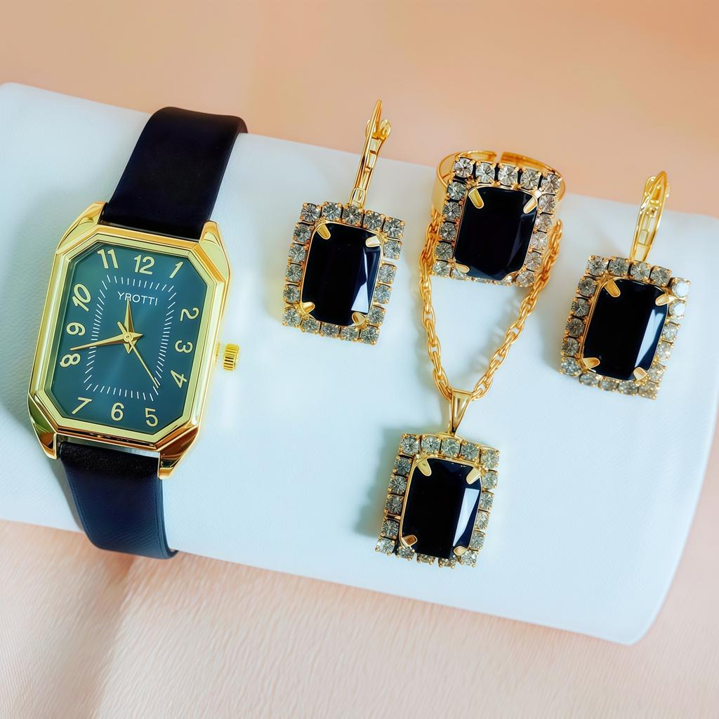 Women'S Square Belt Gem Watch Set, Yanyu Trade Ybotti Quartz Watch Accessories Explosive Set