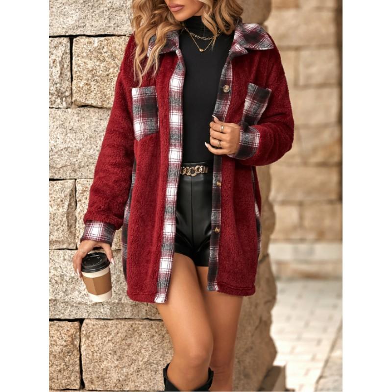 Women's Spring and Fall Single-breasted Lapel Medium-length Plaid Jacket Long-sleeved Loose Temperament Comfortable Commuter Jacket