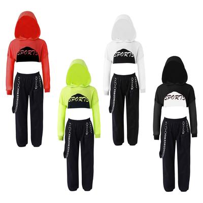 3-teiliges Mädchen-Hip-Hop-Tanzkostüm, Kinder-Street-Dance-Kleidungsset, abgeschnittenes Kapuzenpullover, Tank-Top, Trainingshose-Set