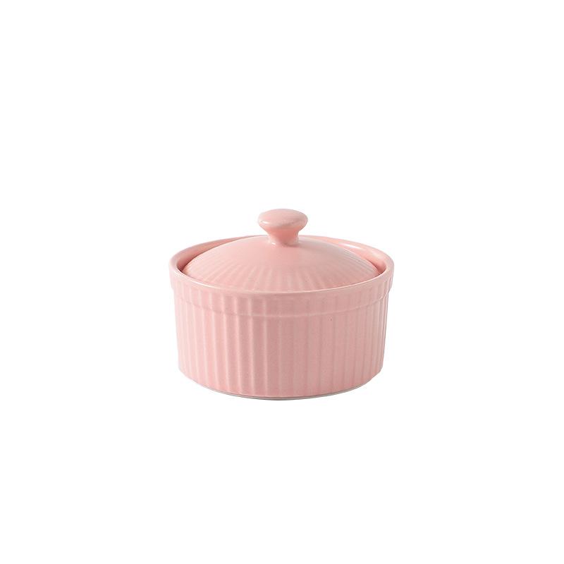 Ceramic Soufflé With Lid Small Baking Bowl Double Skin Milk Steamed Egg Bowl Pudding Bowl Baking Cake Bowl Dessert Bowl Bird'S Nest Cup