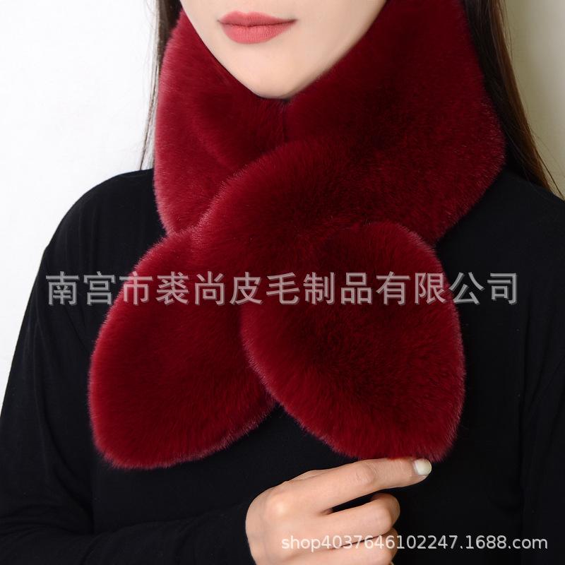 

Унісекс зимовий шарф: Товсте, тепле штучне хутро рекс-кролика, універсальний плюшевий дизайн хрест для захисту шиї Cream White