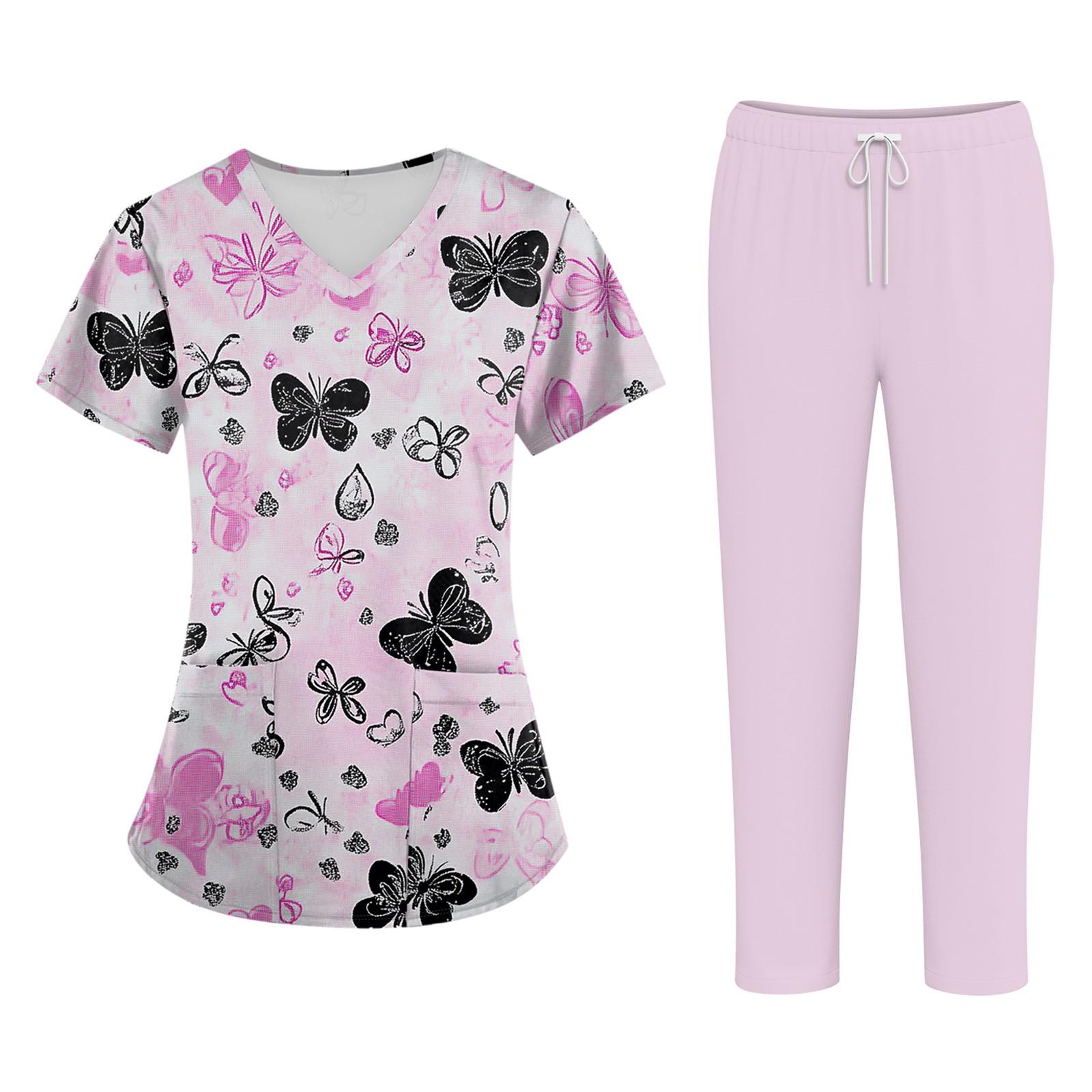 

Плюс размерСкраб с принтом Рабочая форма Топы для женщин Крест V-образным вырезом Хэллоуин Принт с короткими рукавами Забавные футболки Спецодежда Футболка с карманами XXL