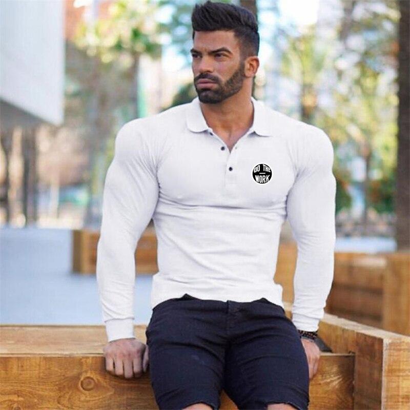 Muscleguys New Arrivals Casual Polo Shirt Men's Turn Down Collar Tough Guys T-shirt Spring and Autumn Slim Long-sleeved Daily