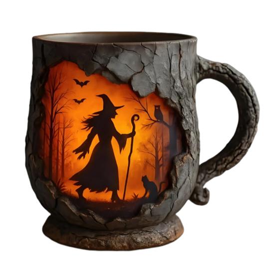 Yousheng Vintage Coffee Mugs Mystical Witch Bark Texture Mug Halloween Campfire Cup Outdoor Adventure Gift for Hikers Nature Lovers