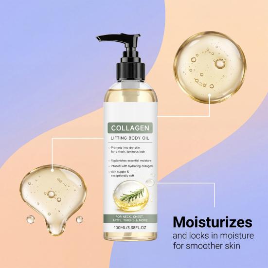 100ML Collagen Lifting Body Oil for Men Women, Hydrating Anti-Aging Body Care Oil, After Shower Crepey Skin Softening Moisturizing Oil for All Skin