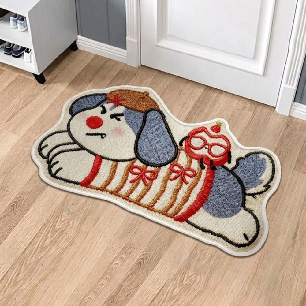 Cute Polka Dot Dog Puppy Doormat Multiple Sizes Antifouling Bathroom Carpet Non-slip Water-absorbing Bedroom Door Rug Home Decor