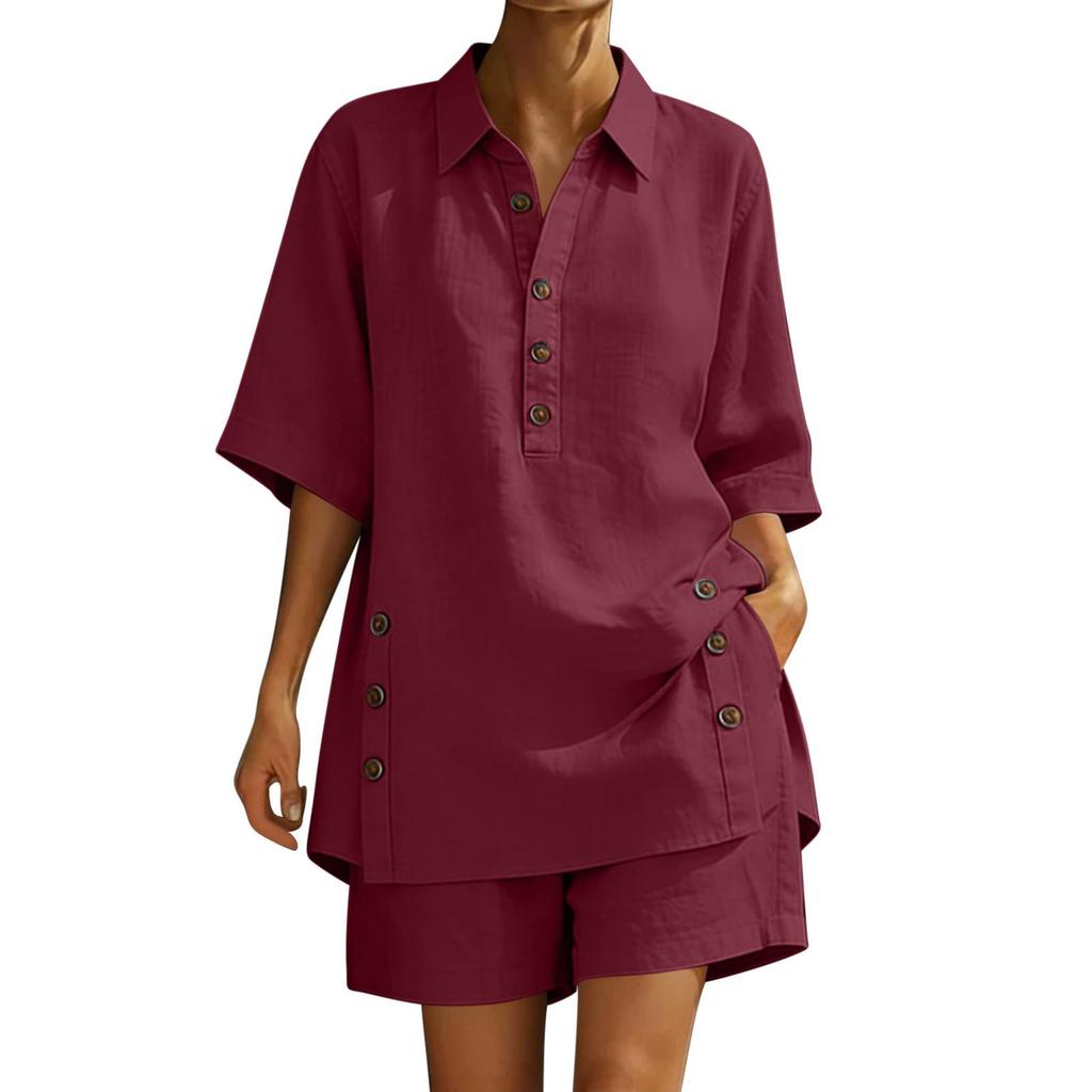 Women's Linen Two-Piece Set: Short-Sleeve Shirt & Loose Pants (2026)