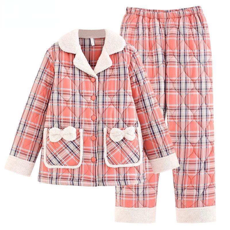 Нові жіночі піжами осінь-зима Теплий одяг з бавовняною підкладкою Тришаровий бавовняний одяг для сну Великий розмір Домашній одяг