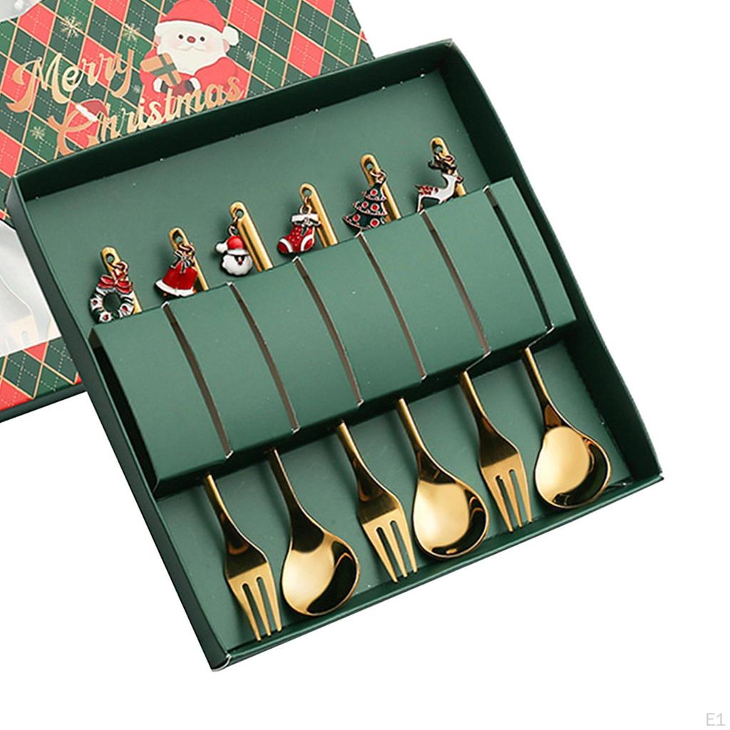 4Pcs Christmas Tableware with Gift Box Creative Stainless Steel Spoons Forks for Dinner
