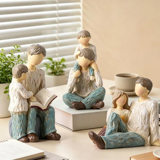 Resin Carving Family Figurine, Mother Father Son Daughter Statue, Hand-Painted Parents Kids Sculpture, Gift for Mother's Day Father's Day