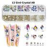 12Gird Box Multi Size Bunte Strasssteine ​​Flatback Crystal Diamond Gems 3D Glitter Nail Art Luxuriöse Dekorationen