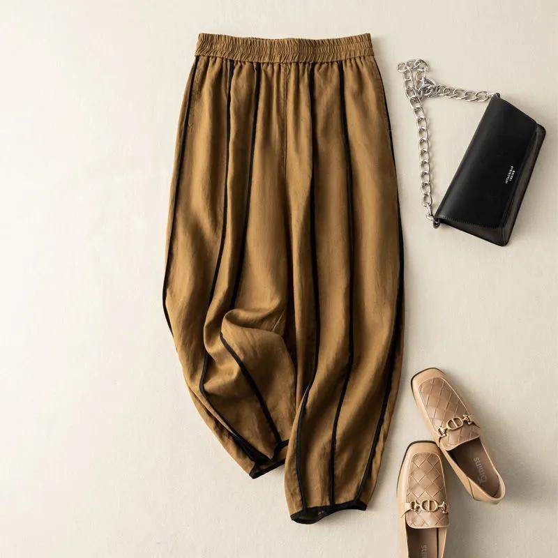 Bright Line Decoration Elastic High Waist Bloomers Loose Wide Leg Women's Pants Korean Fashion Ankle-Length Pants For Women 2024
