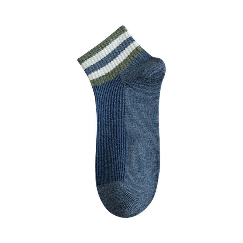Men's Summer Sweat-absorbing and Odor-proof Sports Socks, Striped Breathable Thin Polyester-cotton Low-top Men's Boat Socks