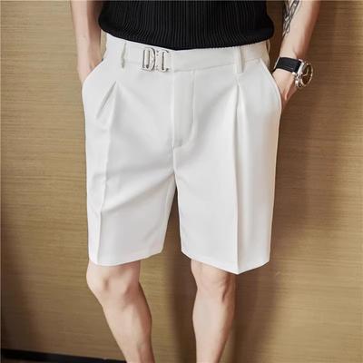 Sommer Herren Elastischer Bund Anzugshorts Uni Koreanischer Stil Slim Fit Lässige Shorts Herren Gerade Jugendliche Vitalität Knielange Hosen