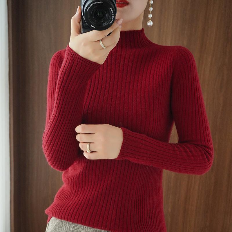Women's Ribbed Slim Fit High Neck Long Sleeve Fall Sweater