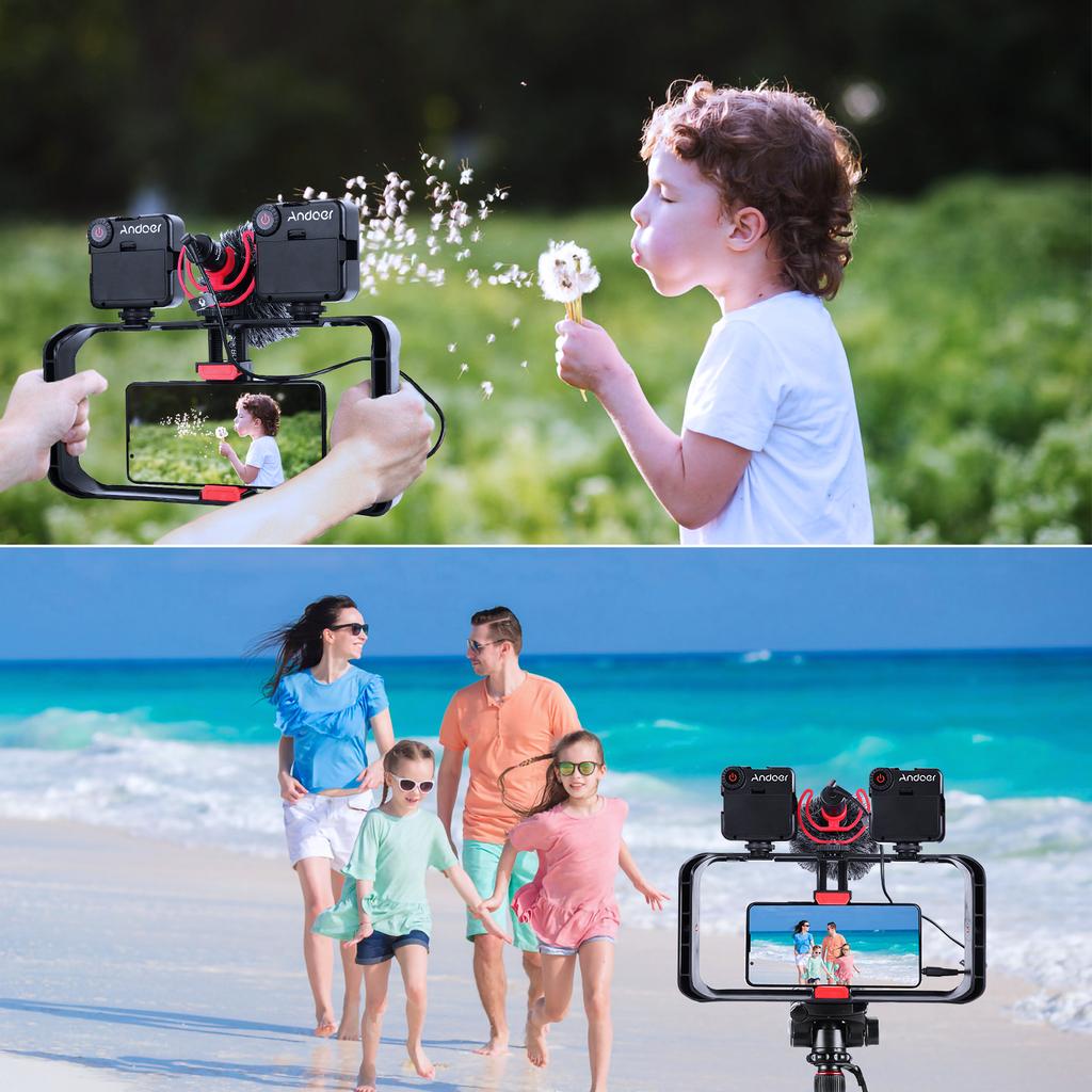 Andoer Portable Smartphone Video Rig Handheld Phone Stabilizer Grip Filmmaking Smartphone Cage with