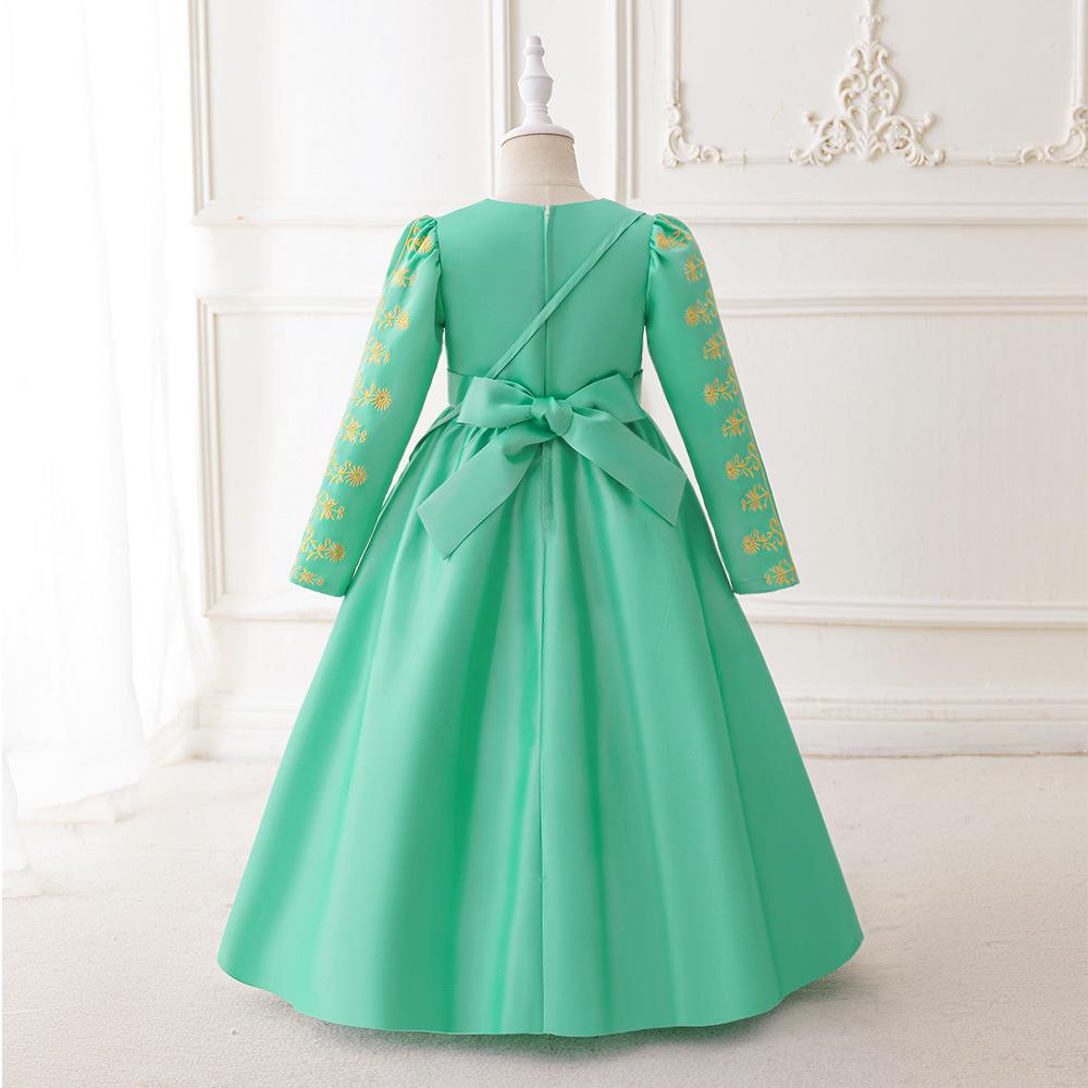 Children's Formal Embroidery Dress with Waist-Cinching Bow