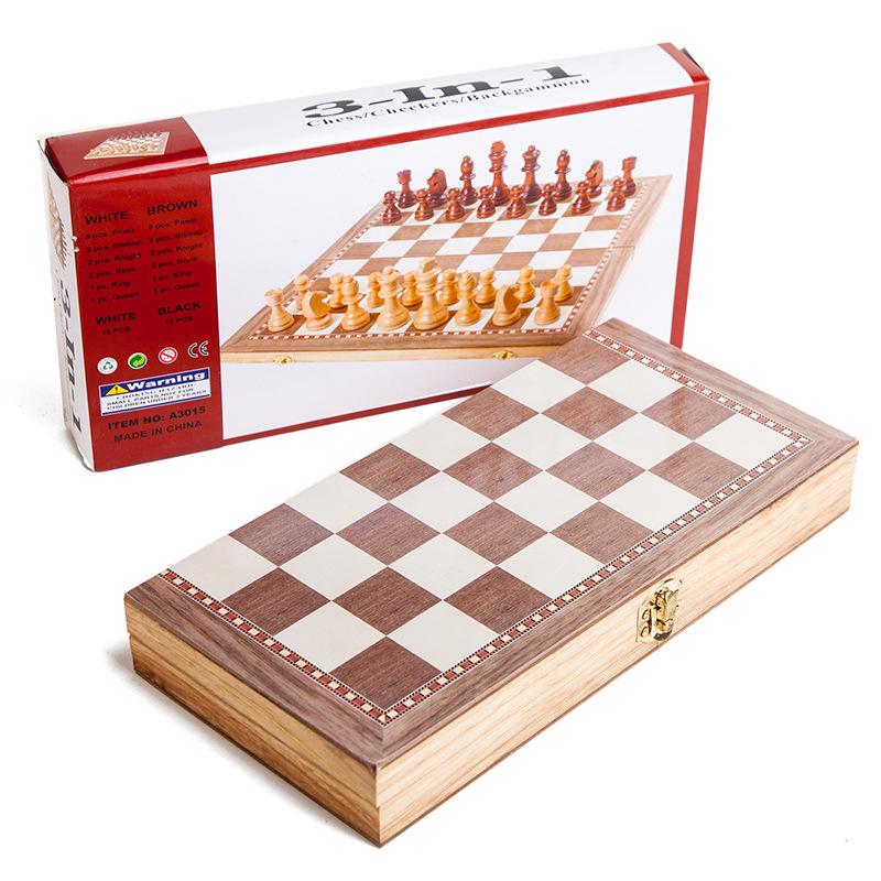 3-in-1 Wooden Folding Chess Set, 30x30 Cm