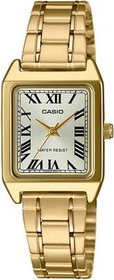Rectangular Gold Tone Stainless Steel Roman Gold Dial Dress Watch LTP-V007G-9B Women's