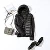 Giacca da donna invernale in piumino, slim, calda, ultraleggera, taglie forti, con cappuccio, cappotto corto, piuma d'anatra bianca, capospalla, autunno