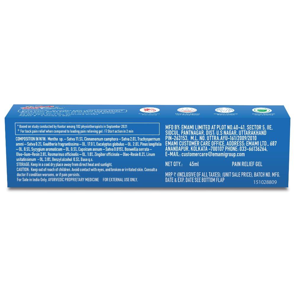 Zandu Fast Relief Gel 45ml Pain Relief for Back, Neck, Shoulder & Knee with Deep Penetration Formula