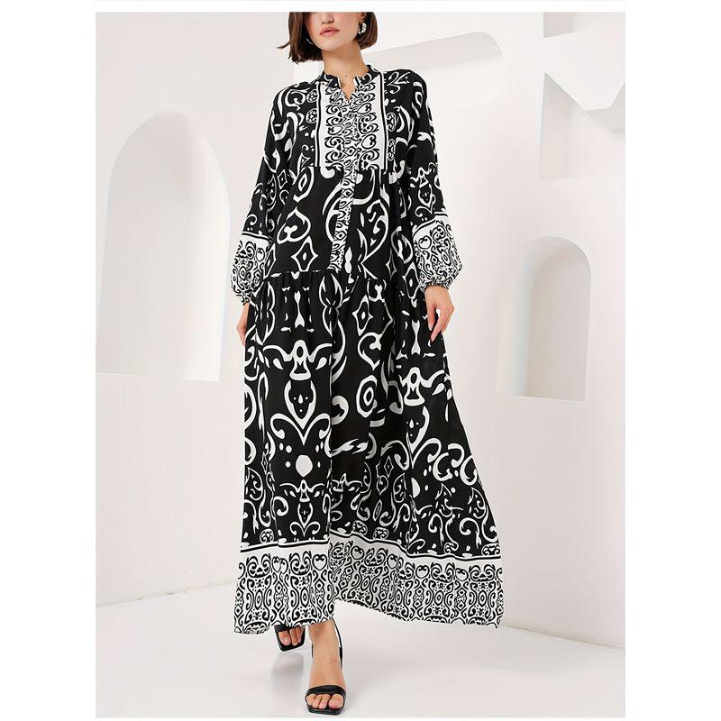 Western Style New Fashion Casual Loose Robe Print Long Sleeve Dress Printed Loose Dress