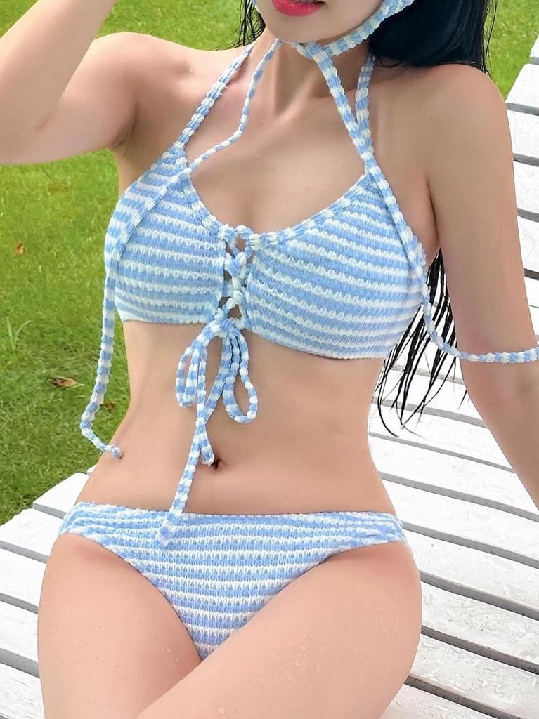 Women's Sexy Printed Sleeveless Halter Triangle Bikini with Chest Pads